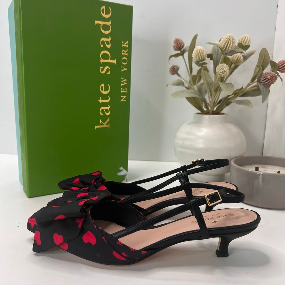 Kate Spade Daxton Heart Kitten Heel Slingback Black/Red Women 6.5M Valentine - Picture 2 of 11